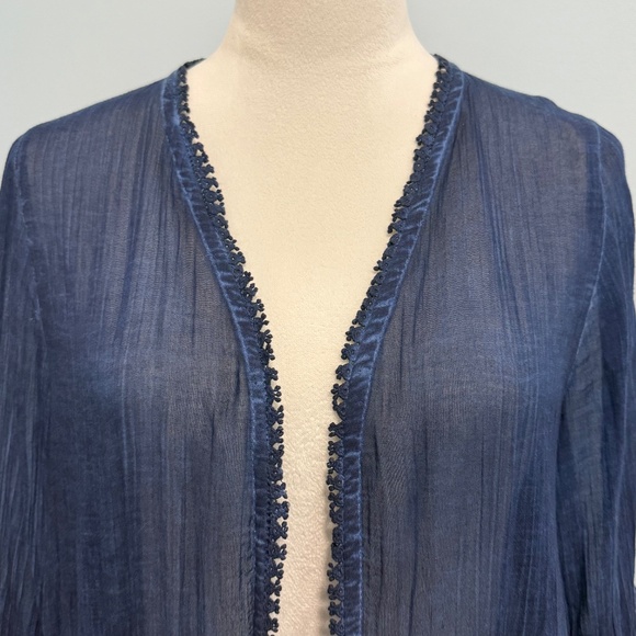 Soft Surroundings Lucy Topper Twilight Embroidered Lace Blue Cardigan Size S - Picture 2 of 9